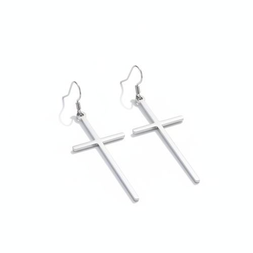 Oorbellen zilver kruis (groot)