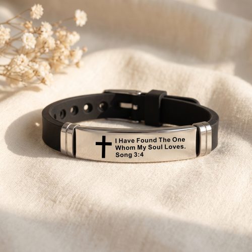 Unisex armband met bijbeltekst Hooglied 3:4 en kruis