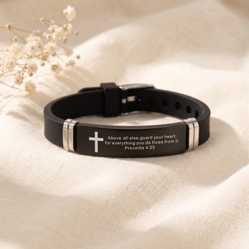 Unisex armband met bijbeltekst Spreuken 4:23 en kruis