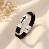 Zwarte herenarmband met siliconen band en stalen plaat met kruis