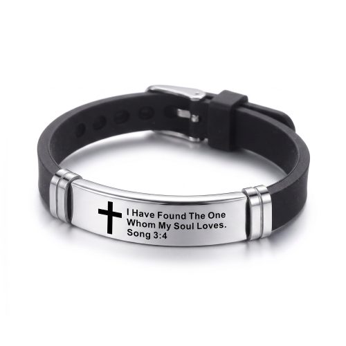 Unisex christelijke armband met bijbeltekst Hooglied 3:4 op witte achtergrond