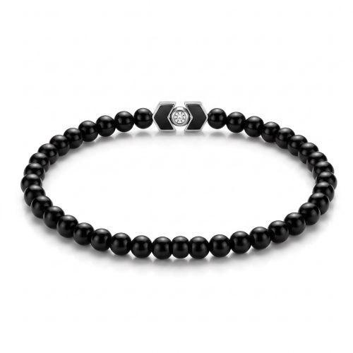 Zwarte natuurstenen herenarmband op witte achtergrond