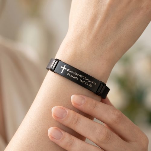 Unisex armband met bijbeltekst Mattheüs 19:26 gedragen om de pols