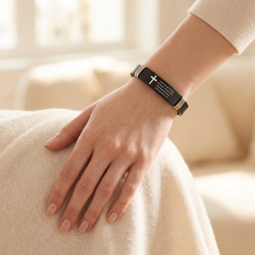 Unisex armband met bijbeltekst Filippenzen 4:13, lifestyle sfeerbeeld